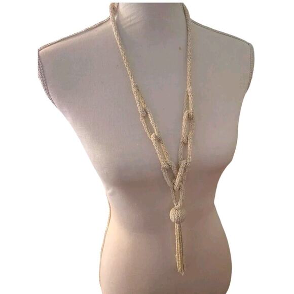 Artisan Jewelry - Artisan Torsade Necklace Tassel Beaded Over The Head Creamy Color 44" Including